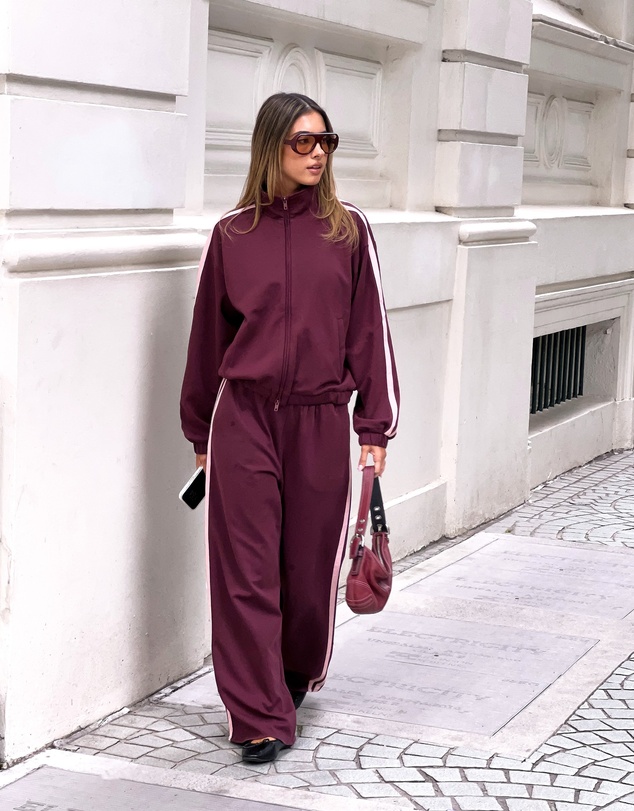 Beginning Boutique - Kosie Burgundy and Pink Stripe Track Pants