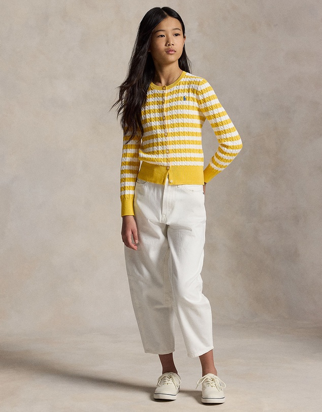 Polo Ralph Lauren - Striped Mini-Cable Cotton Cardigan - Teens
