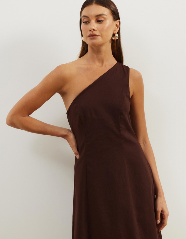 Atmos&Here - Oralie One Shoulder Linen Blend Midi Dress