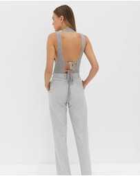 Style Addict - Mock Neck Tie Back Top - Grey