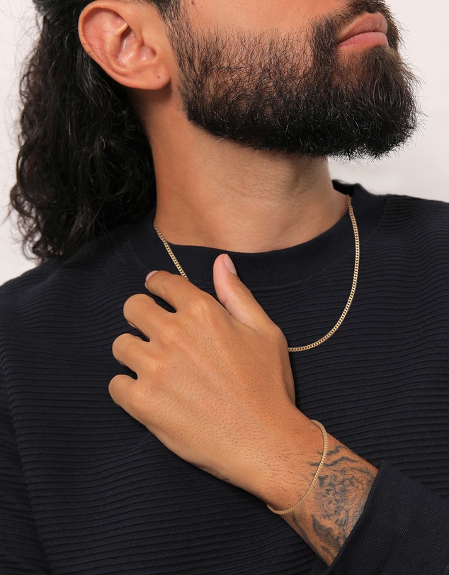 Kuzzoi - ICONIC EXCLUSIVE - Curb Chain Necklace and Bracelet Set in Gold-Plated 925 Sterling Silver