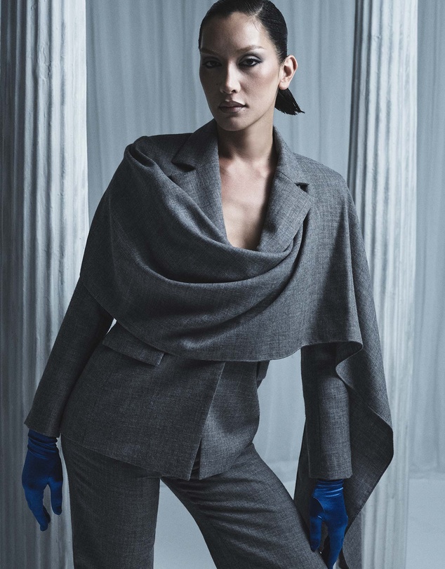 Carla Zampatti - Grey Melange Wool Suiting Scarf Jacket