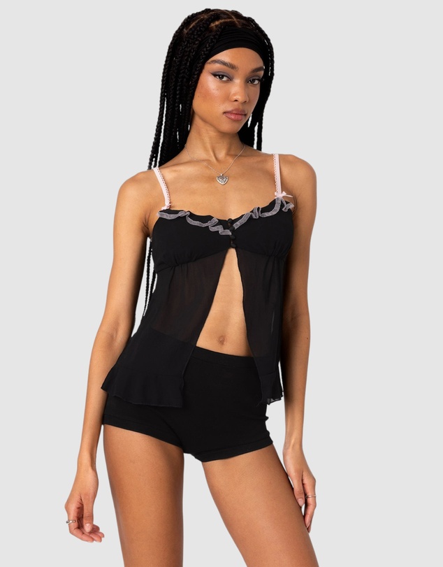 EDIKTED - Sheer Split Front Babydoll Top