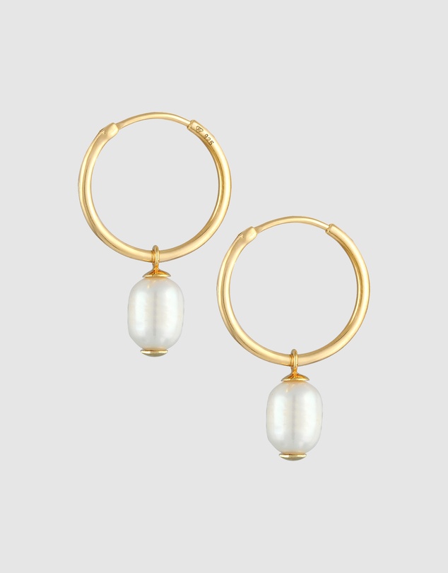Elli Jewelry - Earrings Creoles Baroque Freshwater Pearl in 925 Sterling Silver Gold Plated