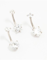Lovisa - Surgical Steel Star & Heart Crystal Belly Piercing 3-Pack