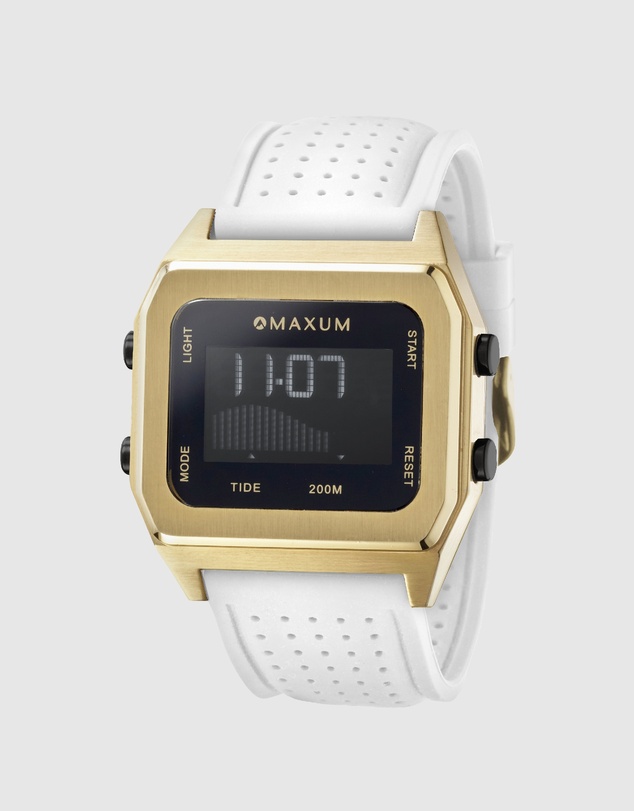 Maxum - Raglan Tide Watch – Gold Case, Black Dial & White Silicone Strap