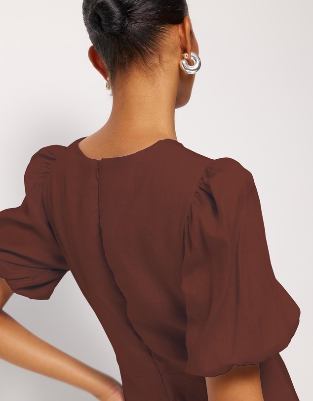 AERE - Elowen Linen Puff Sleeve Midi Dress