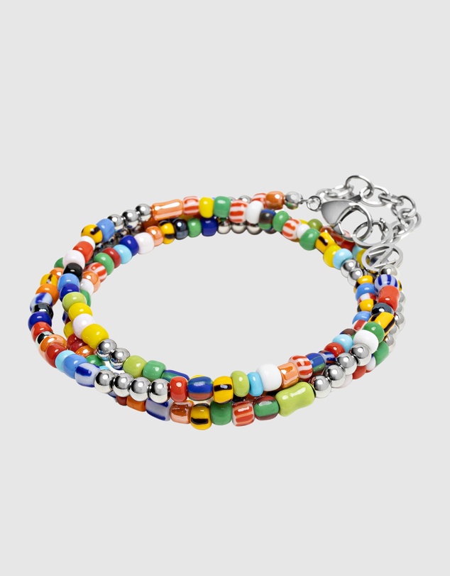 Nialaya Jewellery - Men's Wrap Bracelet with Assorted Vintage Trifocal Beads and Silver