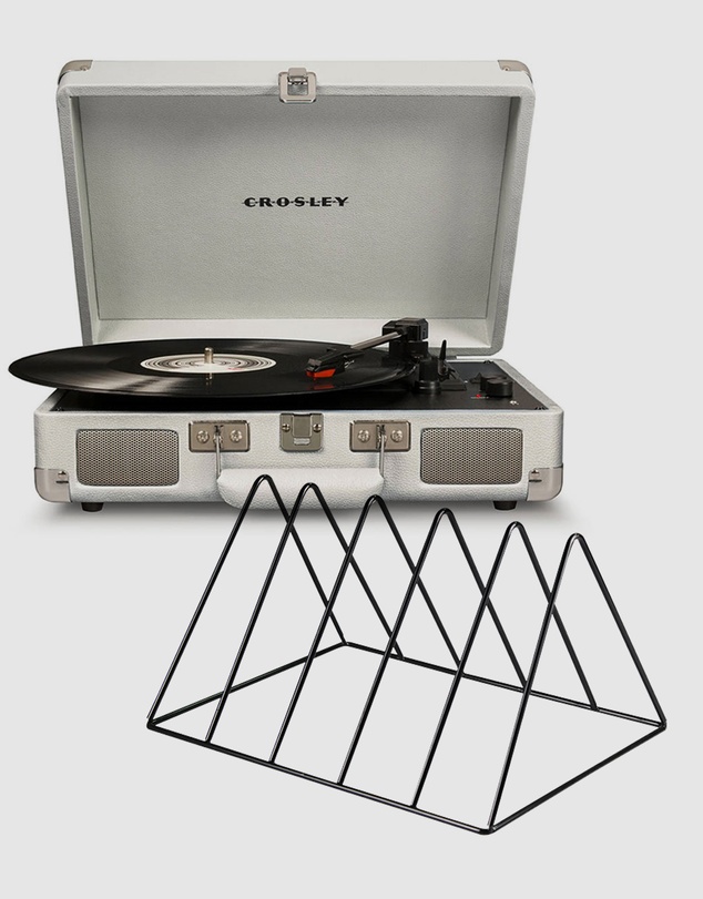 Crosley - Crosley Cruiser Bluetooth Portable Turntable - White Sands + Gadhouse Vinyl Rack Bundle - Black
