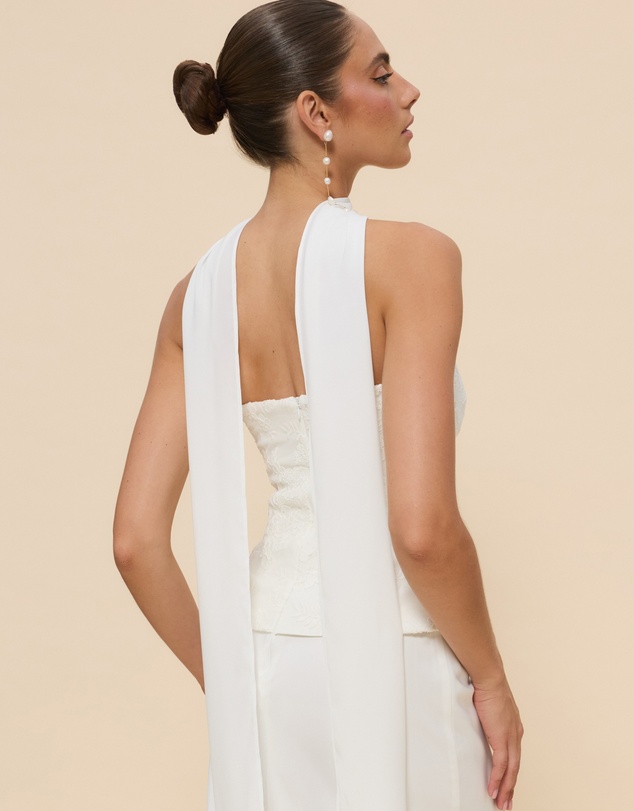 Revibe - Repaired CHANCERY Renn Strapless Lace And Satin Maxi Dress with Scarf - AU 10