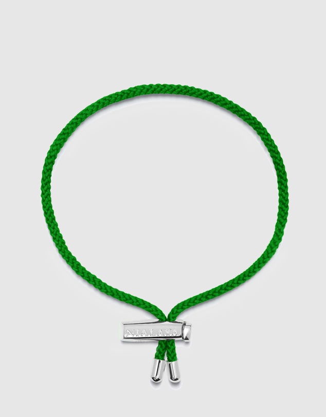 Nialaya Jewellery - Men's Green String Bracelet with Adjustable Silver Lock