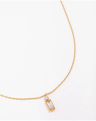 Lovisa - Waterproof Gold Plated Stainless Steel Thin Baguette Round Cubic Zirconia Pendant Necklace