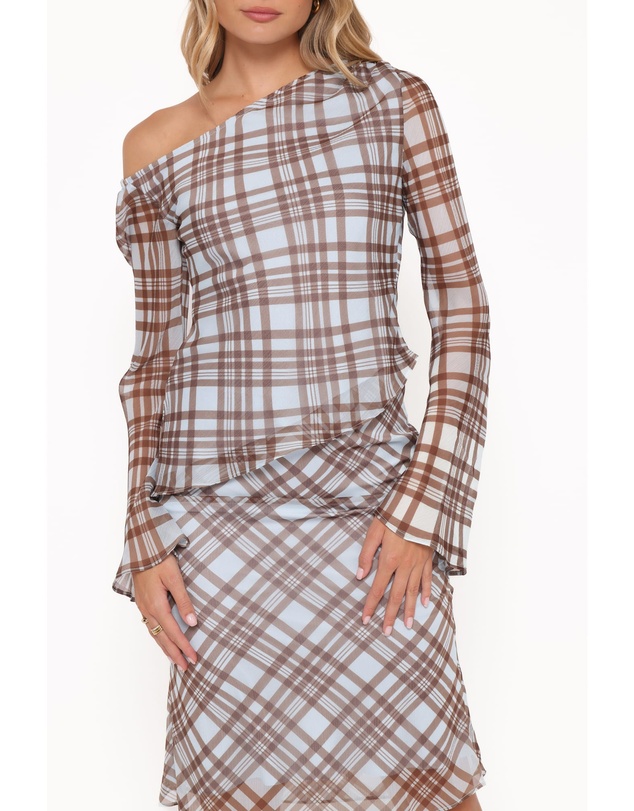 Petal & Pup - Caitriona Cowl Neck Top - Blue Plaid