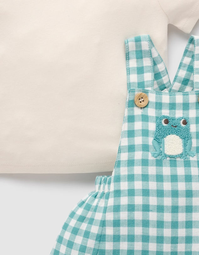 Purebaby - Gingham Overall set -Babies