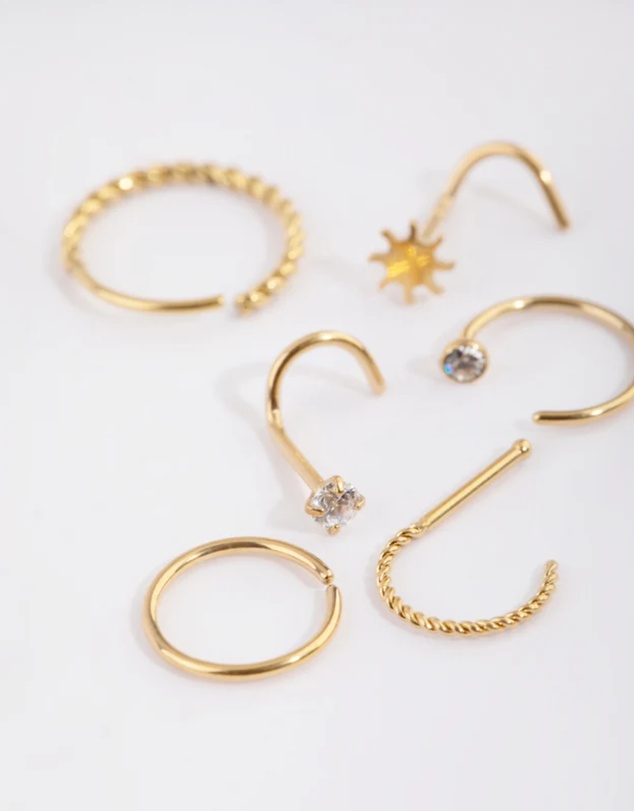Lovisa - Gold Plated Surgical Steel Diamante Twist Nose Stud 6-Pack