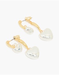 Lovisa - Mixed Metal Double Puffy Heart Stud Earrings