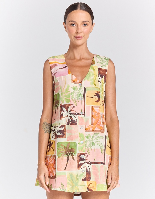 Poolside Paradiso - Florida Vacay Button Up Dress - Sunset
