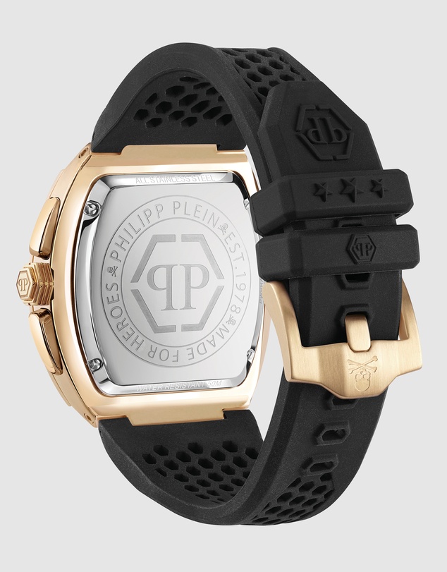 Philipp Plein - Philipp Plein Hexagon Phantom Chrono 44mm Black Dial Black Silicone Strap Watch