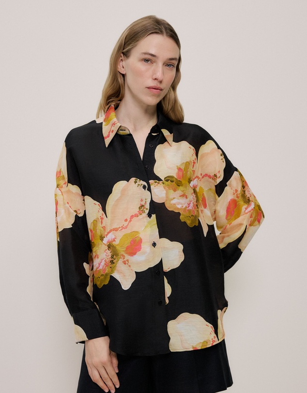 Trenery - Caelia Linen Silk Relaxed Shirt in Black