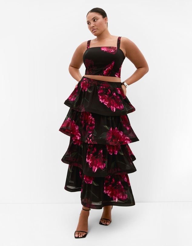 City Chic - Plus size Bianka Bloom Print Crop Top - black