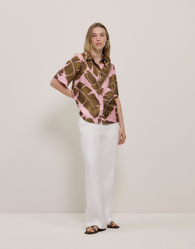Trenery - Solara Silk Short Sleeve Shirt in Primrose