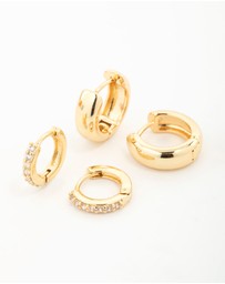 Lovisa - Gold Plated Brass Mini Cubic Zirconia & Plain Huggie Earrings 2-Pack
