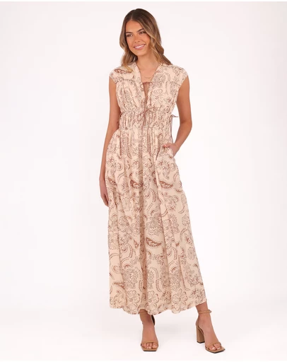 Petal & Pup - Safira Midi Dress - Brown Paisley