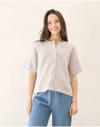 Angel Maternity - Adele Short Sleeve Maternity Knit Cardigan - Apricot