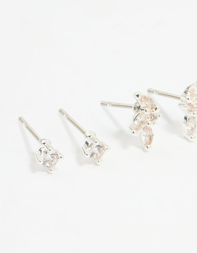 Lovisa - Silver Plated Brass Flower Stud & Hoop Earrings 4-Pack