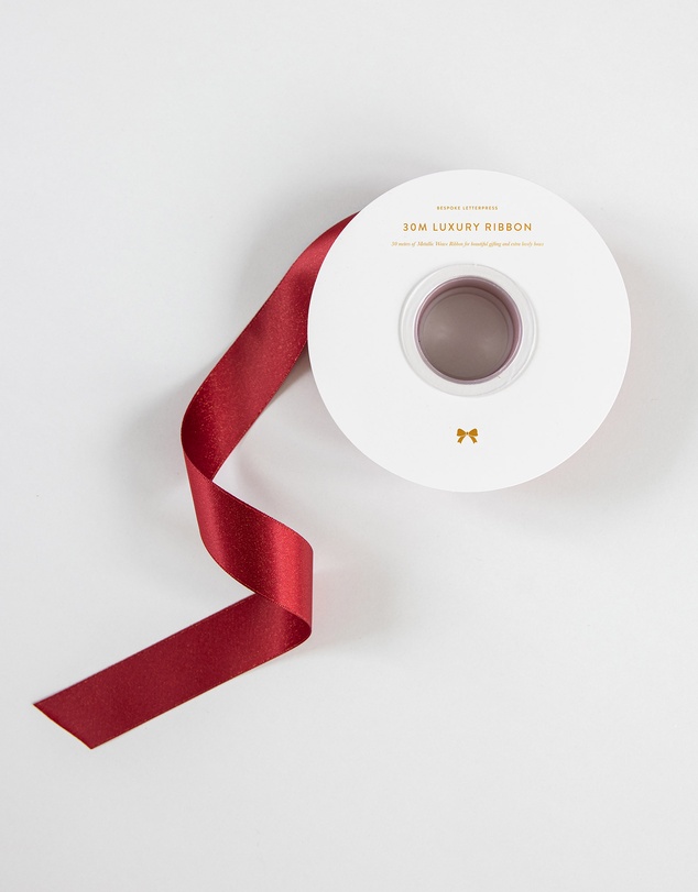 Bespoke Letterpress - Shimmer Satin Ribbon - Red - 30 Meters