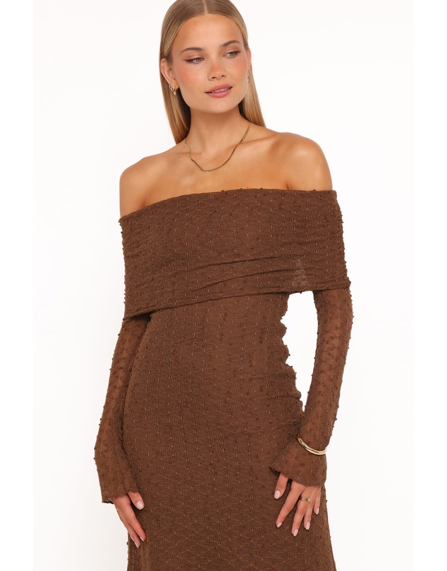 Petal & Pup - Wilma Off Shoulder Dress - Brown