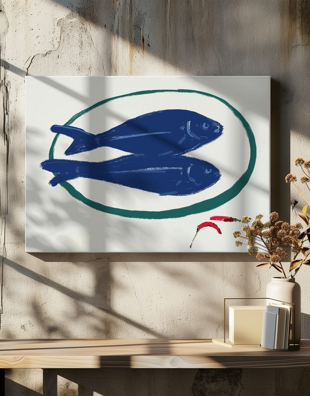 Olive et Oriel - Blue Fish And Spice by Little Dean Art Print