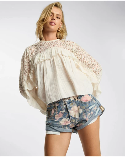 ONE TEASPOON - Willow Haven Frill Longsleeve Blouse - Ivory