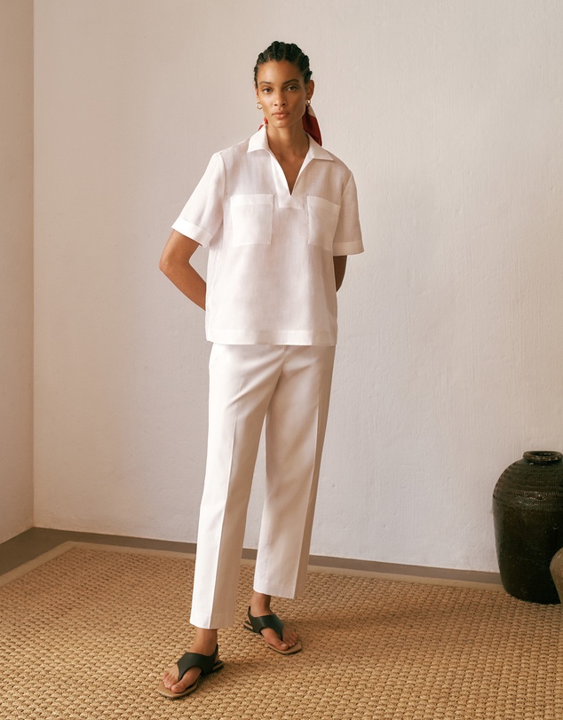 Trenery - Cotton Blend Straight Leg Pant in White