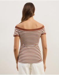 Atmos&Here - Esme Stripe Jersey Off Shoulder Top