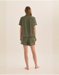 Gingerlilly - Sonia Olive Satin Short PJ Set