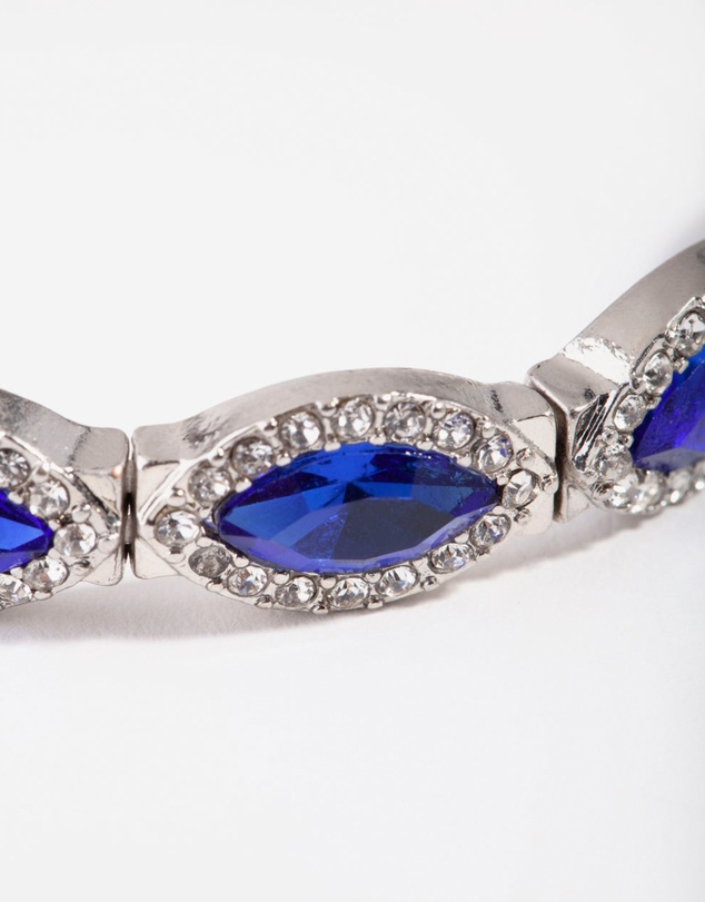 Lovisa - Silver Marquise Blue Diamante Stretch Bracelet