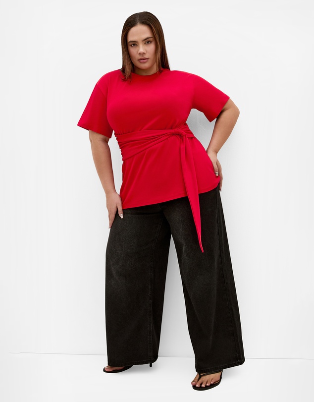 City Chic - Plus size Gina Waist Detail Top - red