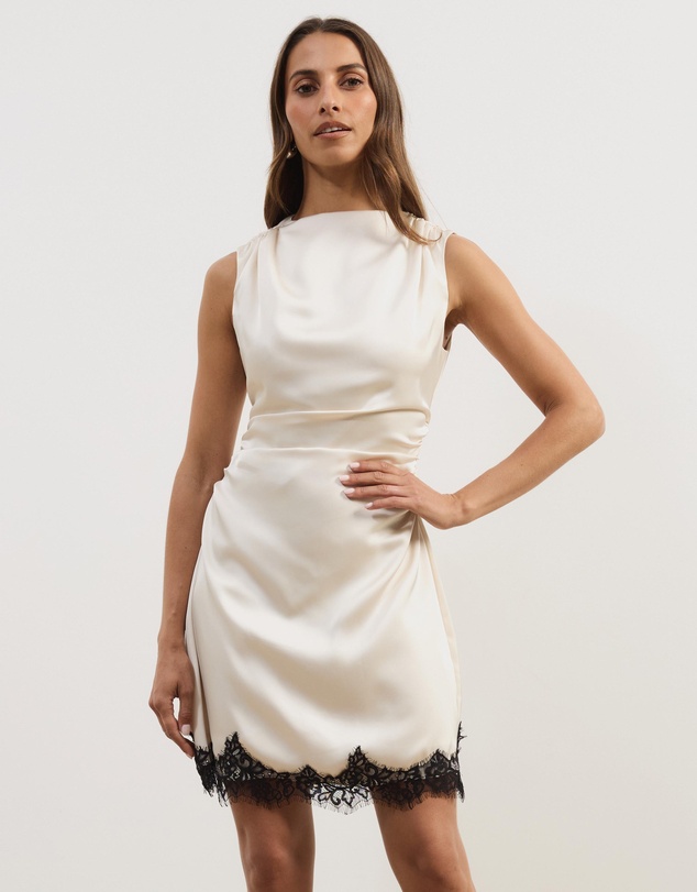 Atmos&Here - Sara Satin Mini Dress With Lace Trim
