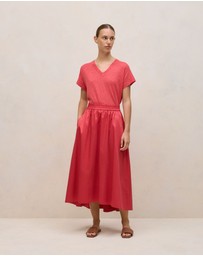 Trenery - Linen Cotton Relaxed V Neck T-shirt in Crimson