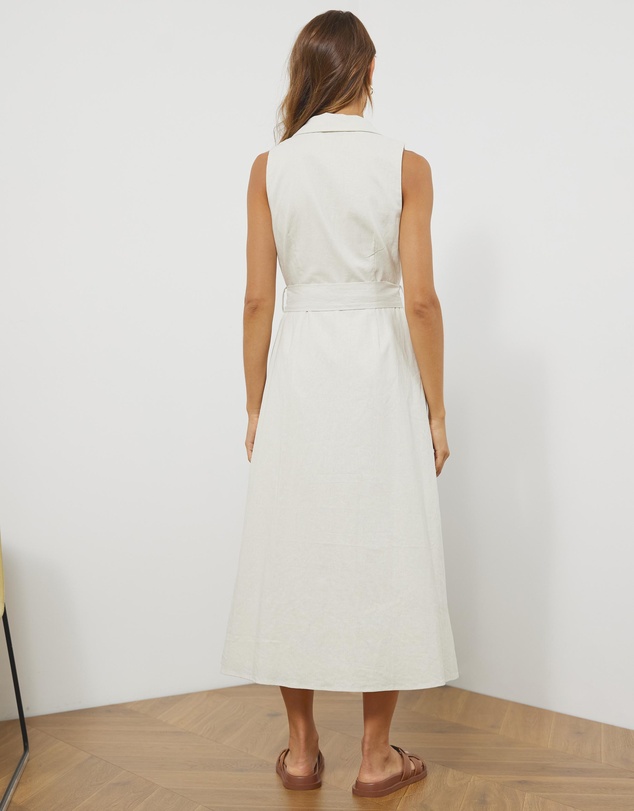 Atmos&Here - Magdalena Linen Blend Tailored Midi Dress