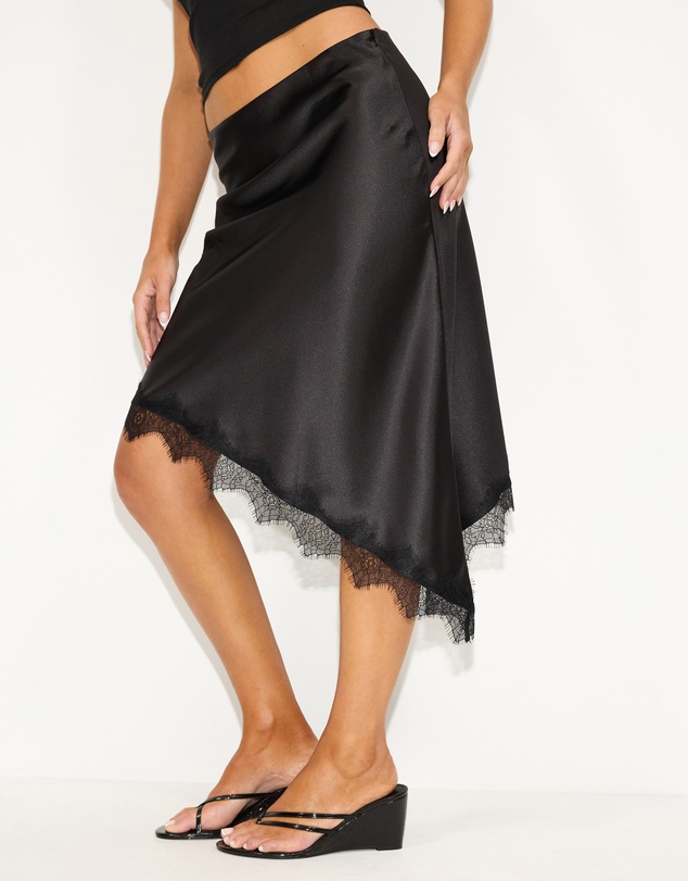 Dazie - Aralina Lace Trim Midi Skirt
