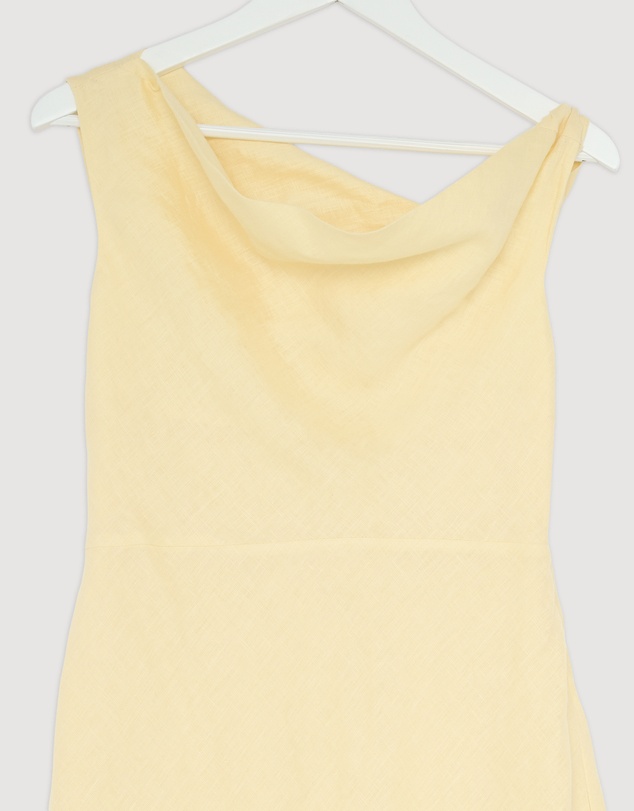 Revibe - Repaired AERE Fia Linen Draped Off Shoulder Maxi Dress - AU 12