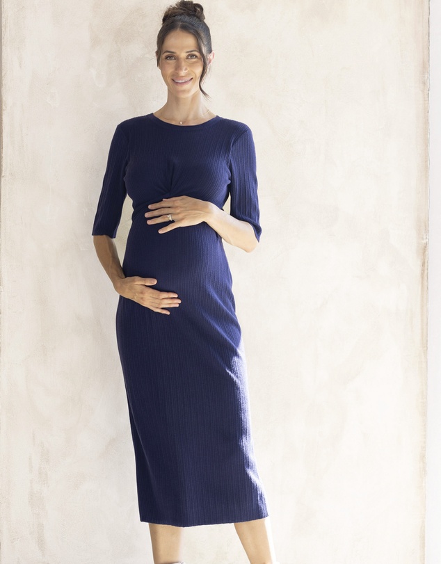 Angel Maternity - Annabella Nursing Knit Ribbed Dress in Navy