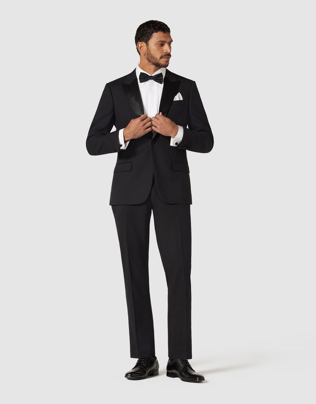 Politix - Slim Fit Premium Wool Silk Tuxedo Pant With Satin Side Stripe