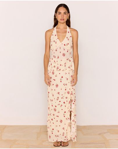 Cream & Red Floral