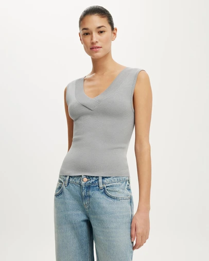 Cotton On - Double Knit V Neck Tank