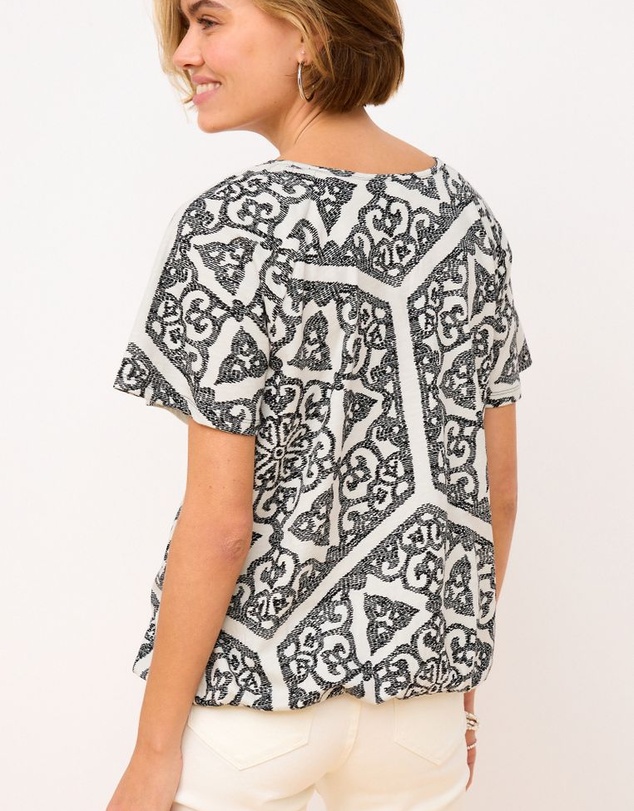 NEXT - Short Sleeve Crochet Bubblehem Top