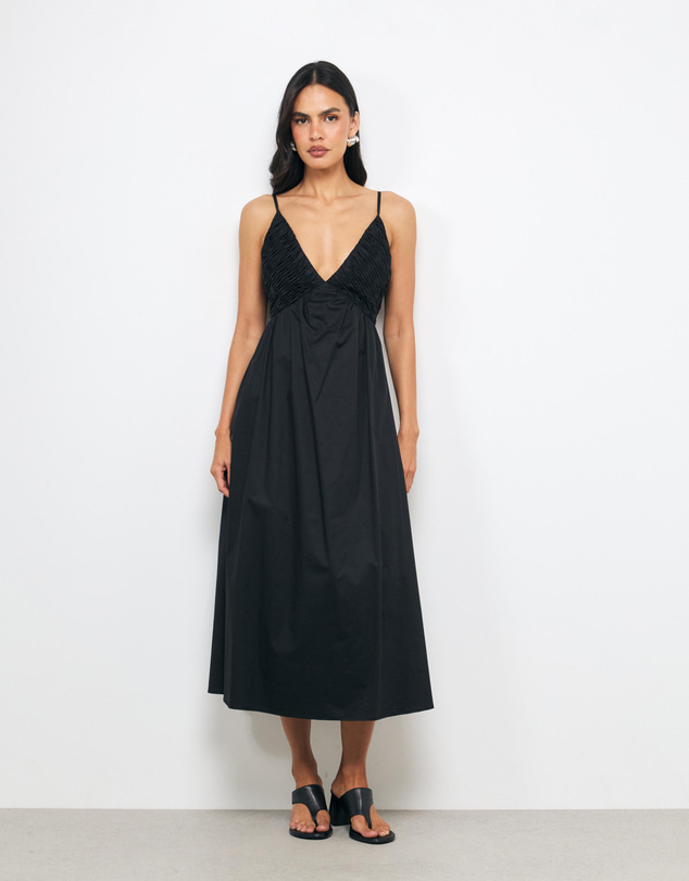 AERE - Tansy Shirred Bodice Midi Dress