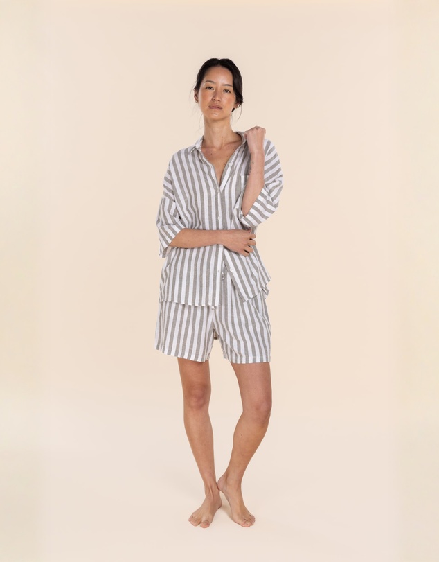 Gingerlilly - Evie Olive Stripe Linen Short Set